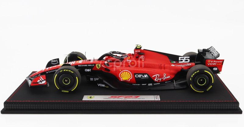 Bbr-models Ferrari F1  Sf-23 Team Scuderia Ferrari N 55 Belgium Spa Gp 2023 Carlos Sainz - Con Vetrina - With Showcase 1:18 Červená Černá