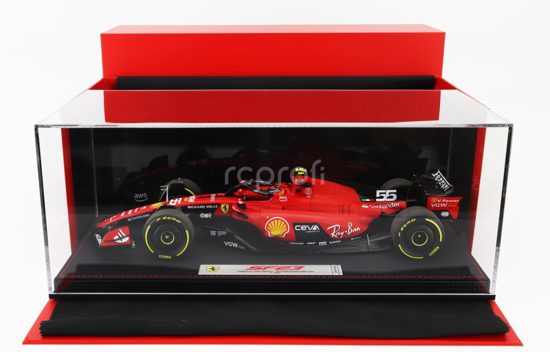 Bbr-models Ferrari F1  Sf-23 Team Scuderia Ferrari N 55 Belgium Spa Gp 2023 Carlos Sainz - Con Vetrina - With Showcase 1:18 Červená Černá