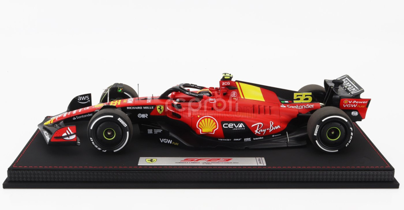 Bbr-models Ferrari F1  Sf-23 Team Scuderia Ferrari N 55 Pole Position 3rd Monza Italy Gp 2023 Carlos Sainz - Con Vetrina - With Showcase 1:18 Červená Černá Žlutá