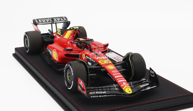 Bbr-models Ferrari F1  Sf-23 Team Scuderia Ferrari N 55 Pole Position 3rd Monza Italy Gp 2023 Carlos Sainz - Con Vetrina - With Showcase 1:18 Červená Černá Žlutá