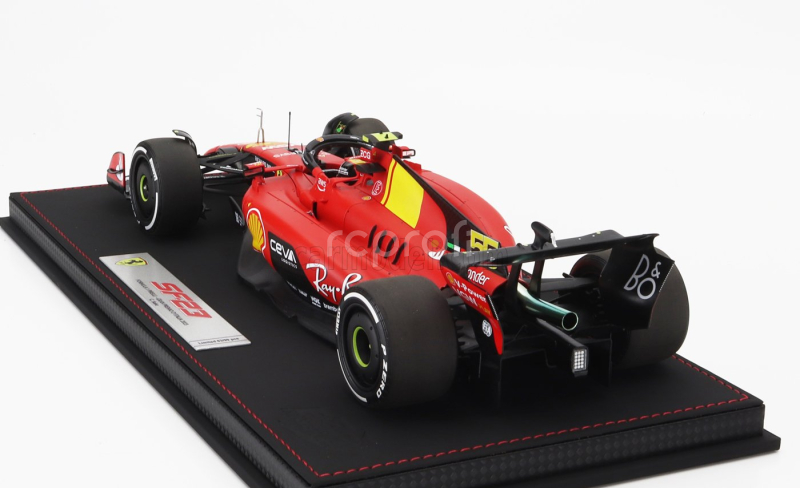 Bbr-models Ferrari F1  Sf-23 Team Scuderia Ferrari N 55 Pole Position 3rd Monza Italy Gp 2023 Carlos Sainz - Con Vetrina - With Showcase 1:18 Červená Černá Žlutá