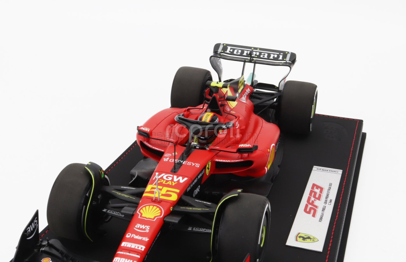 Bbr-models Ferrari F1  Sf-23 Team Scuderia Ferrari N 55 Pole Position 3rd Monza Italy Gp 2023 Carlos Sainz - Con Vetrina - With Showcase 1:18 Červená Černá Žlutá