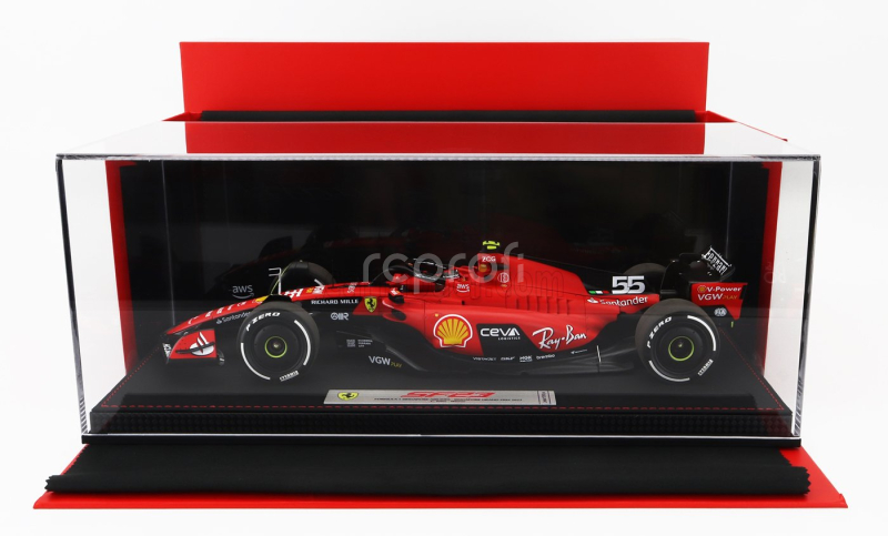 Bbr-models Ferrari F1  Sf-23 Team Scuderia Ferrari N 55 Winner Singapore Gp 2023 Carlos Sainz - Con Vetrina - With Showcase 1:18 Červená Černá