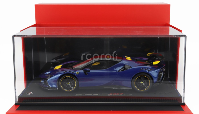 Bbr-models Ferrari Sf90 Xx Stradale 2024 - Con Vetrina - With Showcase 1:18 Blu Tour De France - Modrá Met Žlutá Černá