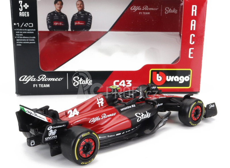 Bburago Alfa romeo F1  C43 Team Stake N 24 Season 2023 Guanyu Zhou 1:43 Černá Červená