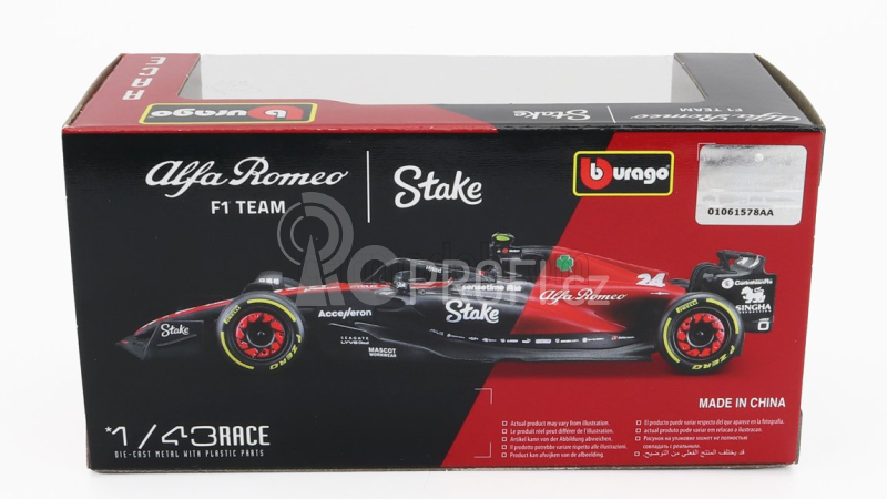 Bburago Alfa romeo F1  C43 Team Stake N 24 Season 2023 Guanyu Zhou 1:43 Černá Červená