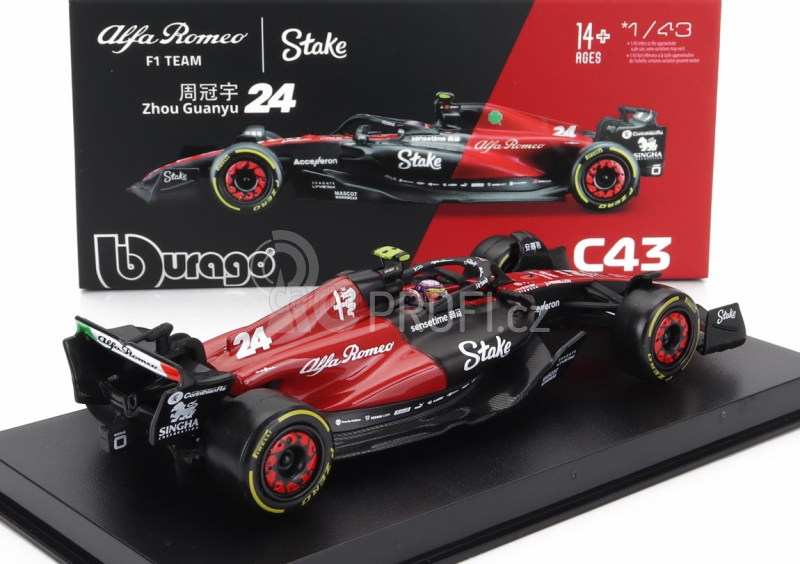 Bburago Alfa romeo F1 C43 Team Stake N 24 Season 2023 Guanyu Zhou 1:43, černá