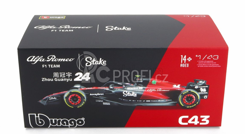 Bburago Alfa romeo F1 C43 Team Stake N 24 Season 2023 Guanyu Zhou 1:43, černá