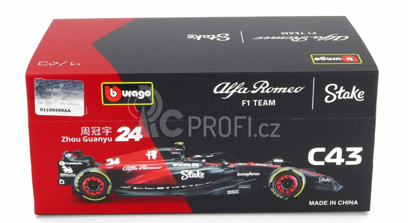 Bburago Alfa romeo F1 C43 Team Stake N 24 Season 2023 Guanyu Zhou 1:43, černá