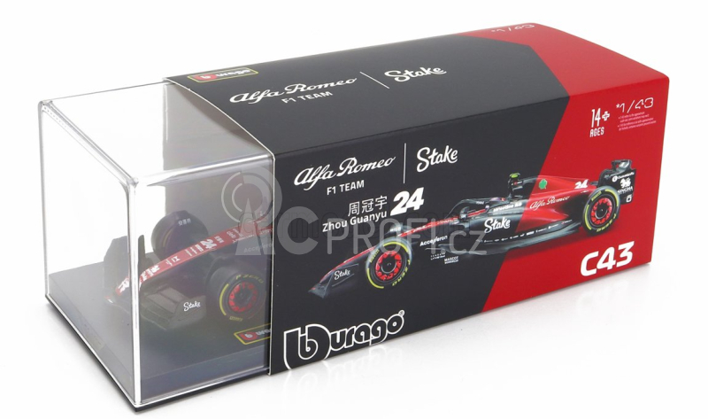 Bburago Alfa romeo F1 C43 Team Stake N 24 Season 2023 Guanyu Zhou 1:43, černá