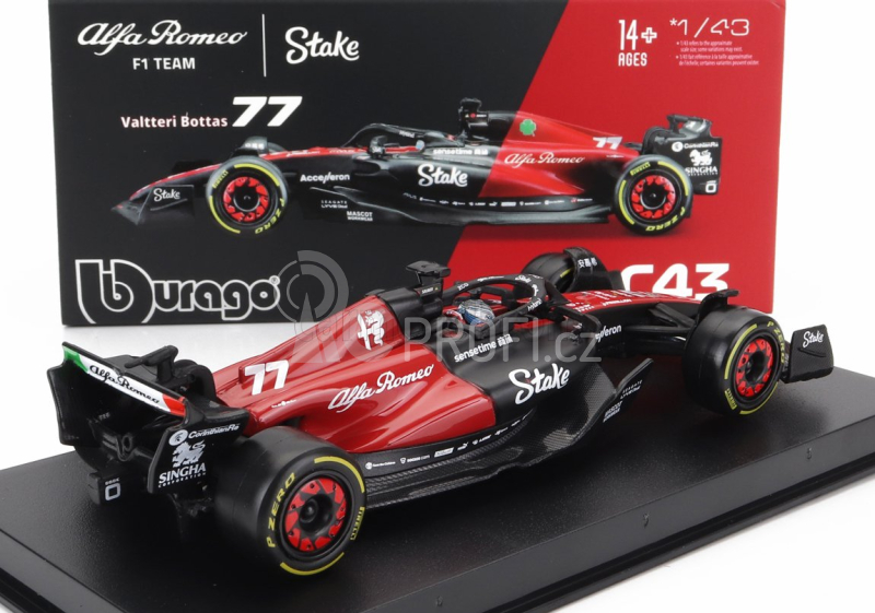 Bburago Alfa romeo F1 C43 Team Stake N 77 Season 2023 Valtteri Bottas 1:43, černá