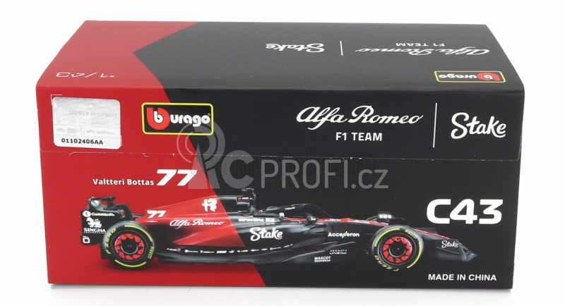 Bburago Alfa romeo F1 C43 Team Stake N 77 Season 2023 Valtteri Bottas 1:43, černá