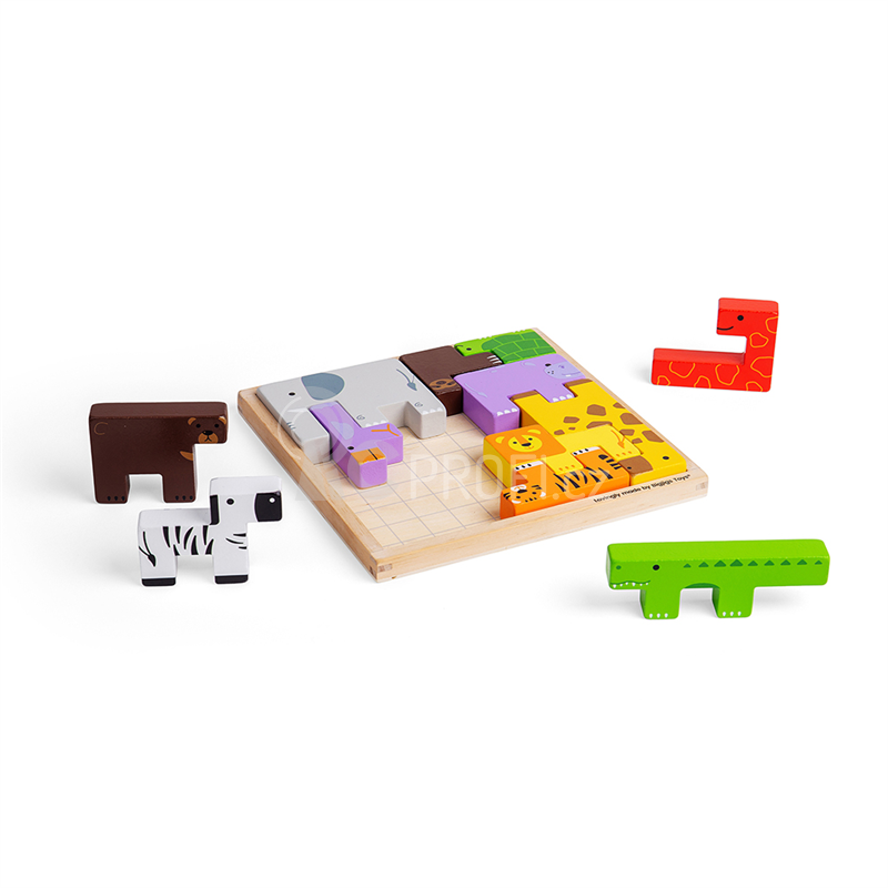 Bigjigs Toys Dřevěné kostky puzzle se zvířátky safari