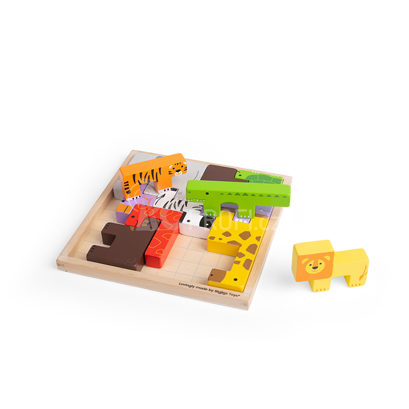 Bigjigs Toys Dřevěné kostky puzzle se zvířátky safari