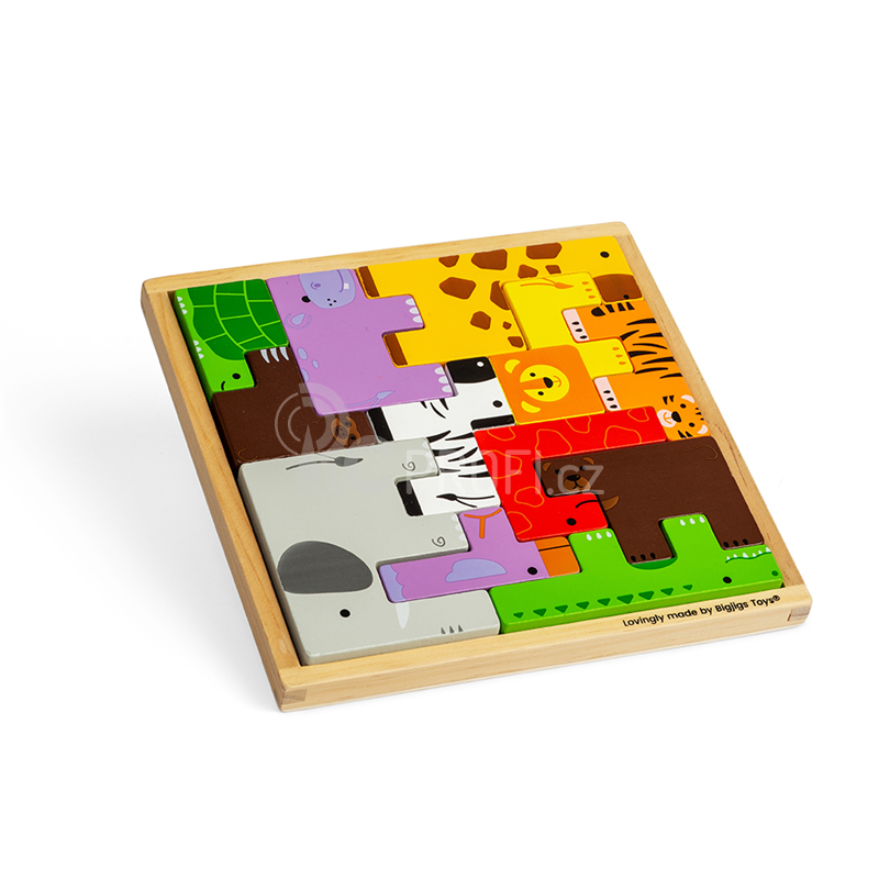 Bigjigs Toys Dřevěné kostky puzzle se zvířátky safari