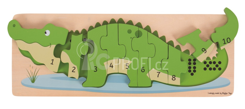 Bigjigs Toys Vkládací puzzle krokodýl s čísly