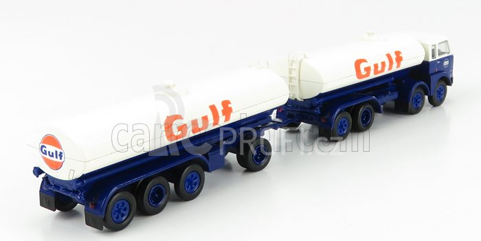 Brekina plast Fiat 690 Millepiedi Tanker Truck Gulf 1960 1:87 Modrá Bílá