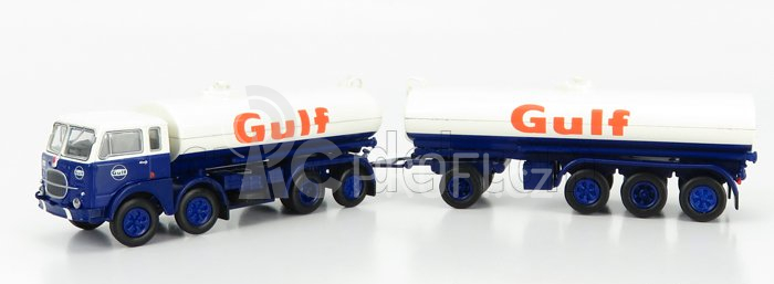 Brekina plast Fiat 690 Millepiedi Tanker Truck Gulf 1960 1:87 Modrá Bílá