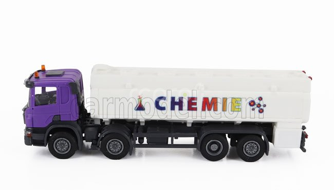 Brekina plast Scania P124.860 Tanker Truck Chemie 3-assi 1988 1:87 Bílá Fialová