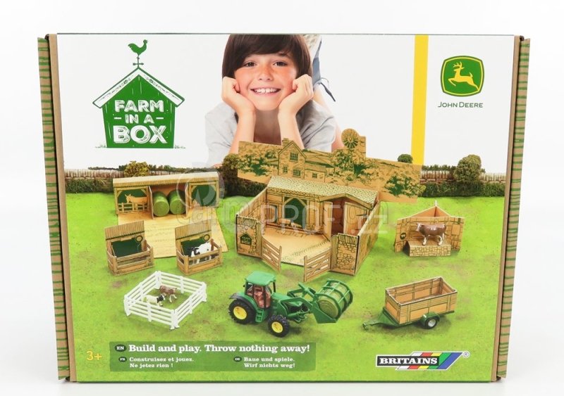 Britains Accessories Diorama Farm Building With Tractor John Deere And Trailer 1:32 Zelená Žlutá