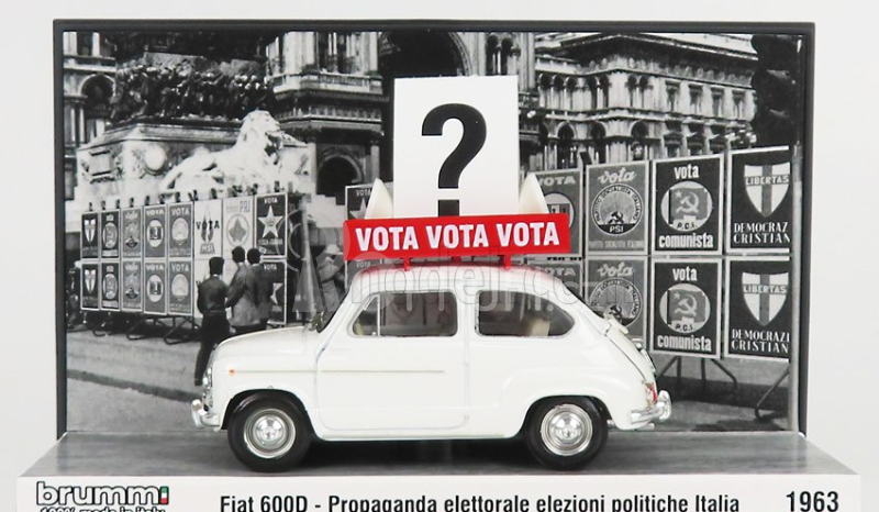 Brumm prom Fiat 600d 1963 - Propaganda Elettorale Elezioni Italia Vota - Vota - Vota 1:43 Bílá