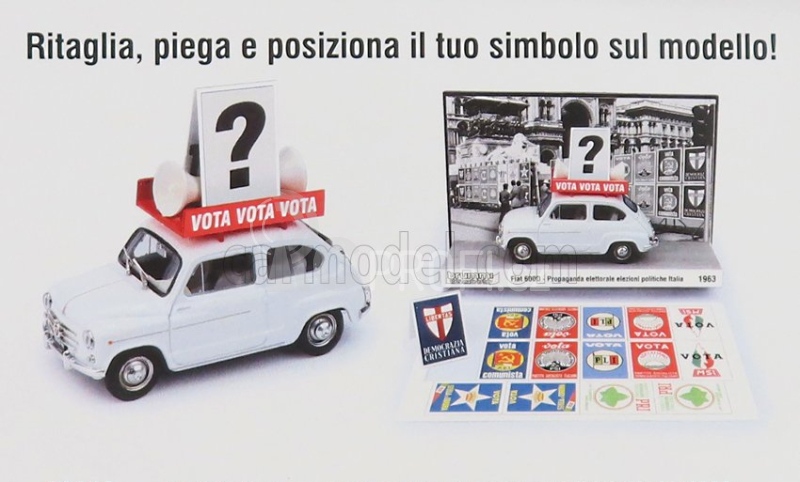 Brumm prom Fiat 600d 1963 - Propaganda Elettorale Elezioni Italia Vota - Vota - Vota 1:43 Bílá