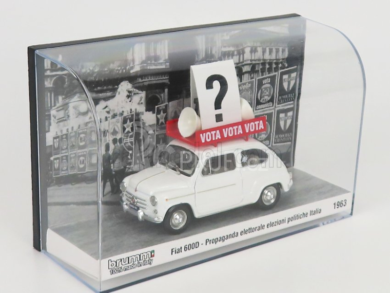 Brumm prom Fiat 600d 1963 - Propaganda Elettorale Elezioni Italia Vota - Vota - Vota 1:43 Bílá