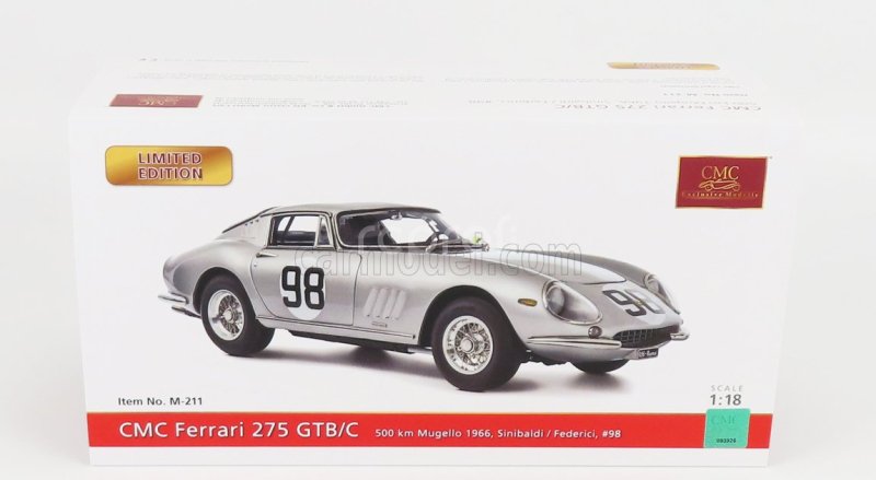 Cmc Ferrari 275 Gtb/c Competizione Ch.9051 N 98 500km Mugello 1966 R.sinibaldi - M.grana 1:18 Silver