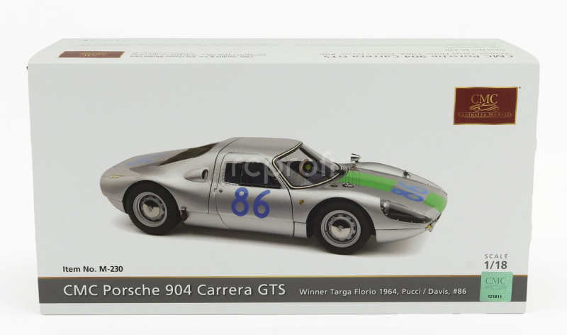 Cmc Porsche 904 Carrera Gts Ch.904-005 N 86 Winner Targa Florio 1964 Colin Davis - Antonio Pucci 1:18 Silver