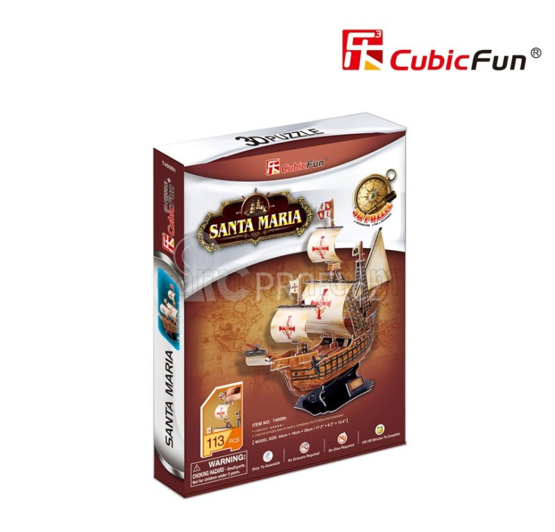 Cubicfun Puzzle Kit 3d In Foam Boat Santa Maria Caravella Cm. 44x16x39 - 113 Pezzi - 113 Pieces /