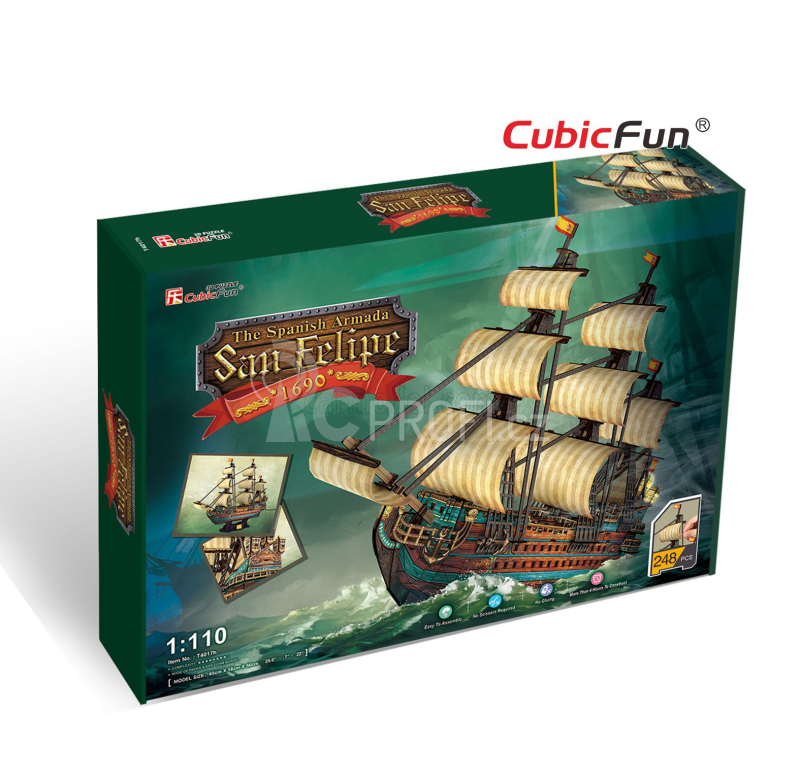 Cubicfun Puzzle Kit 3D In Foam Boat The Spanish Armada San Felipe Veliero, 248 dílků