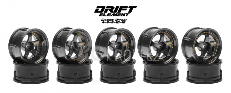 DS Racing Drift Element 5 Spoke disky, Trojitý černý se zlatými nýty, 2 ks