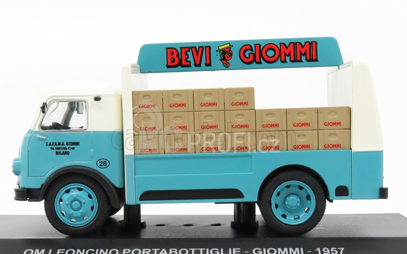 Edicola Om fiat Leoncino Truck Portabottiglie Giommi 1957 1:43 Světle Modrá Krémová