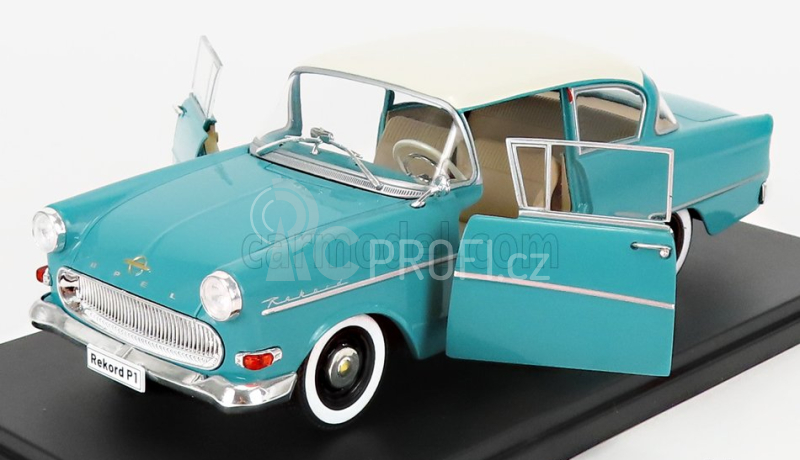 Edicola Opel Olympia Rekord P1 1957 1:24 Tyrkysově Bílá