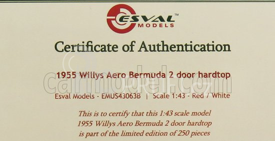 Esval model Willys Aero Bermuda 2-door Hard-top 1955 1:43 Červená Bílá