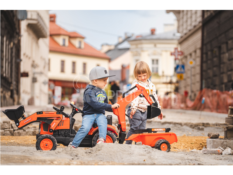 FALK - Šlapací traktor Kubota s nakladačem, rypadlem a vlečkou