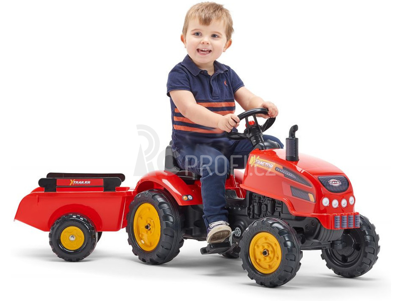 FALK - Šlapací traktor X-Tractor s vlečkou červený