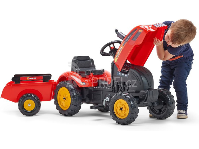 FALK - Šlapací traktor X-Tractor s vlečkou červený