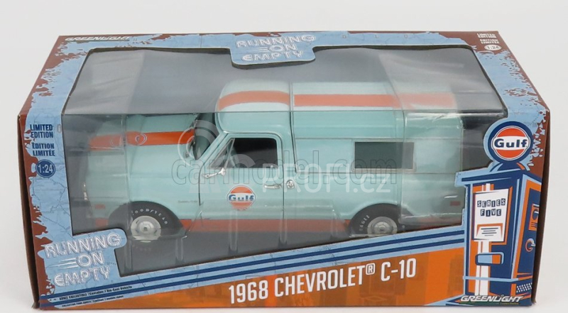 Greenlight Chevrolet C-10 Pick-up Closed Camper Gulf 1968 1:24 Světle Modrá Oranžová