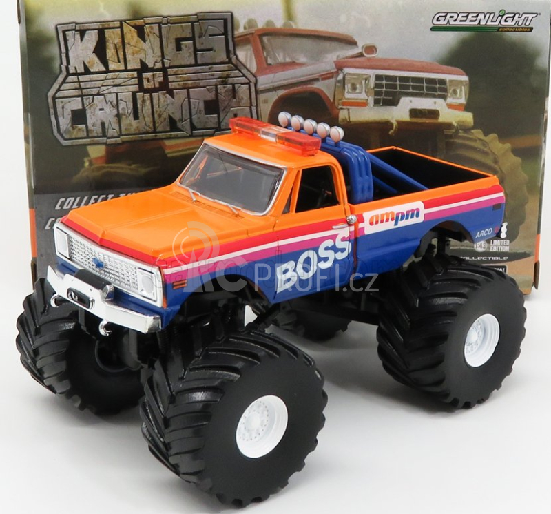 Greenlight Chevrolet K-10 Bigfoot Monster Truck Boss 1972 1:43 Oranžová Modrá