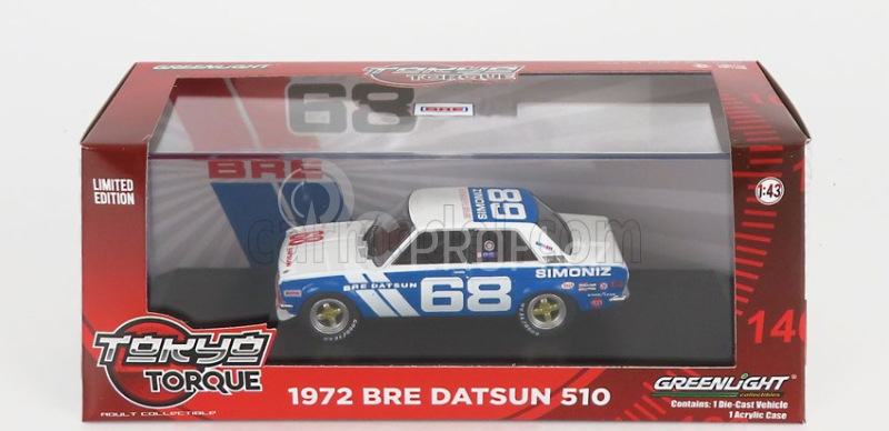 Greenlight Datsun 510 Bre N 68 Racing 1972 P.gregg 1:43 Bílá Modrá