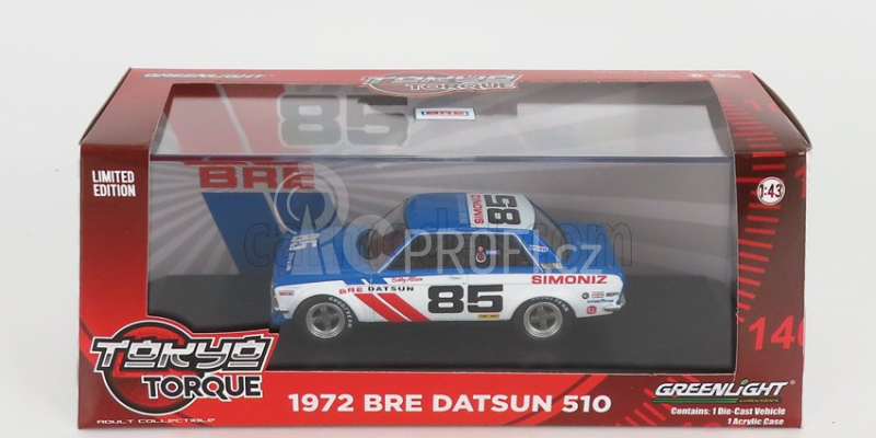 Greenlight Datsun 510 Bre N 85 Racing 1972 B.allison 1:43 Modrá Bílá