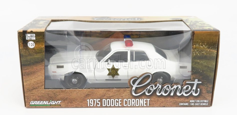 Greenlight Dodge Coronet 1975 - Hazzard County Sheriff - Police Patrol Car 1:24 Bílá