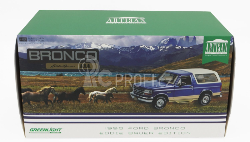 Greenlight Ford usa Bronco Eddie Bauer Edition 1996 1:18 Modrá Bílá