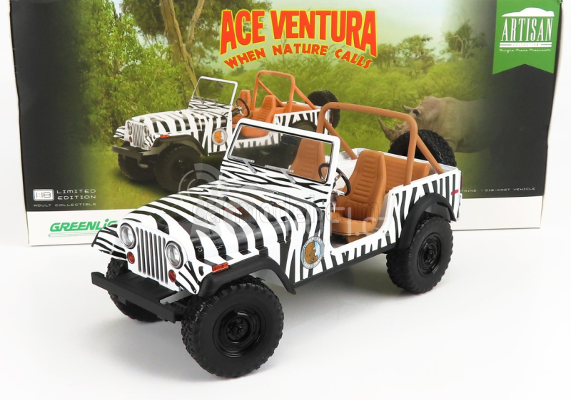 Greenlight Jeep Cj-7 Open 1976 - When Nature Calls - Ace Ventura - Movie 1995 1:18 Černá Bílá