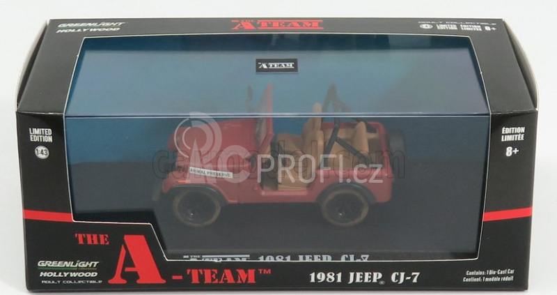 Greenlight Jeep Cj-7 Open Animal Preserve 1995 The A-team 1:43 Red