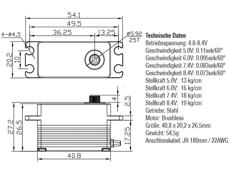 H-Speed servo HSX101 19kg.cm 0.073s/60° 25T