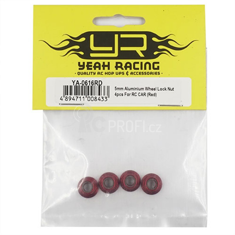 Hliníkové matice kol 5mm Lock Nut 4ks - Červené