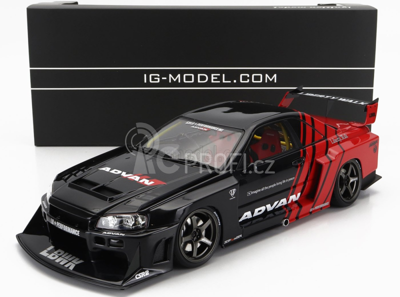 Ignition-model Nissan Skyline Er-34 Lb Works Super Silhouette Advan 1996 1:18 Černá Červená