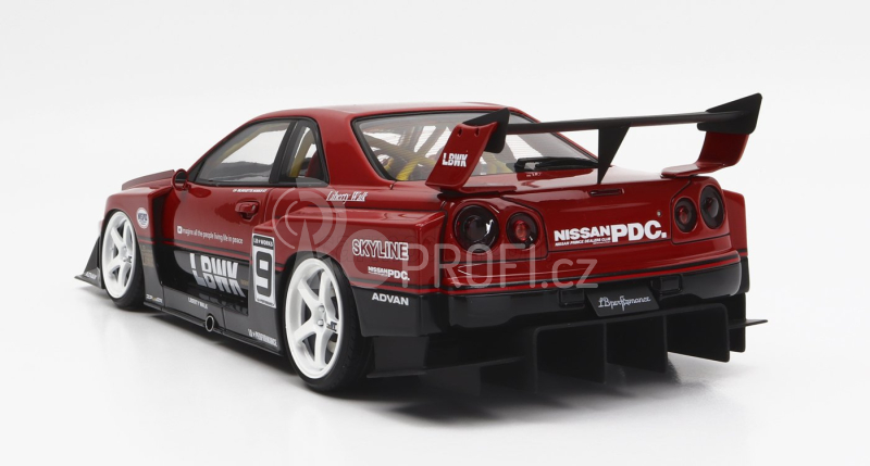 Ignition-model Nissan Skyline Lb-er34 N 9 Super Silhouette Lbwk 1996 1:18 Červená Černá